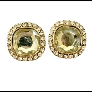 Green Gold Rhinestone Stud Earrings